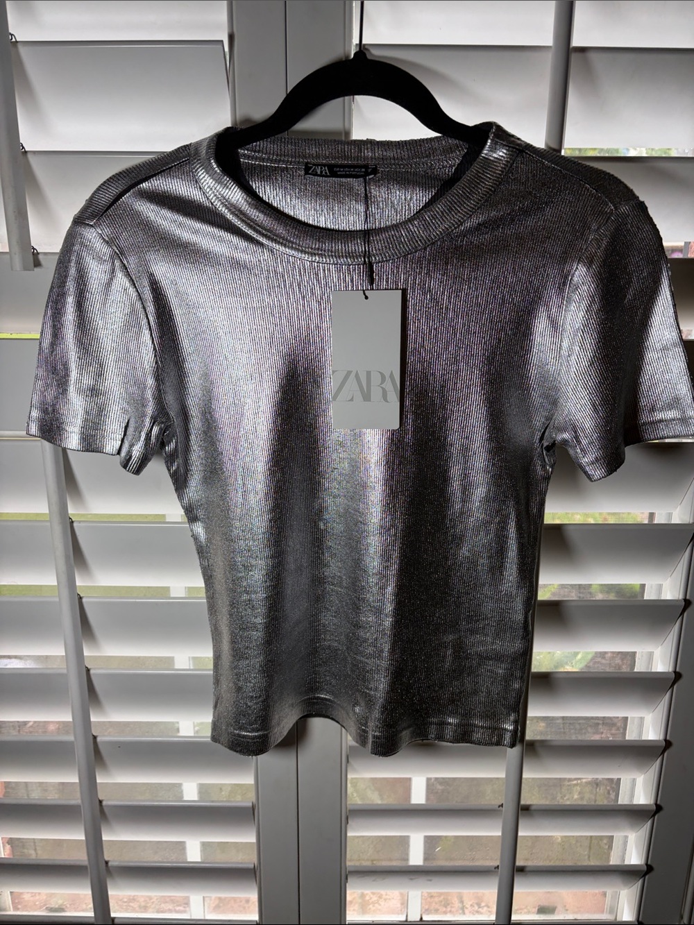 Zara Silver Metallic Short Sleeve Tee
